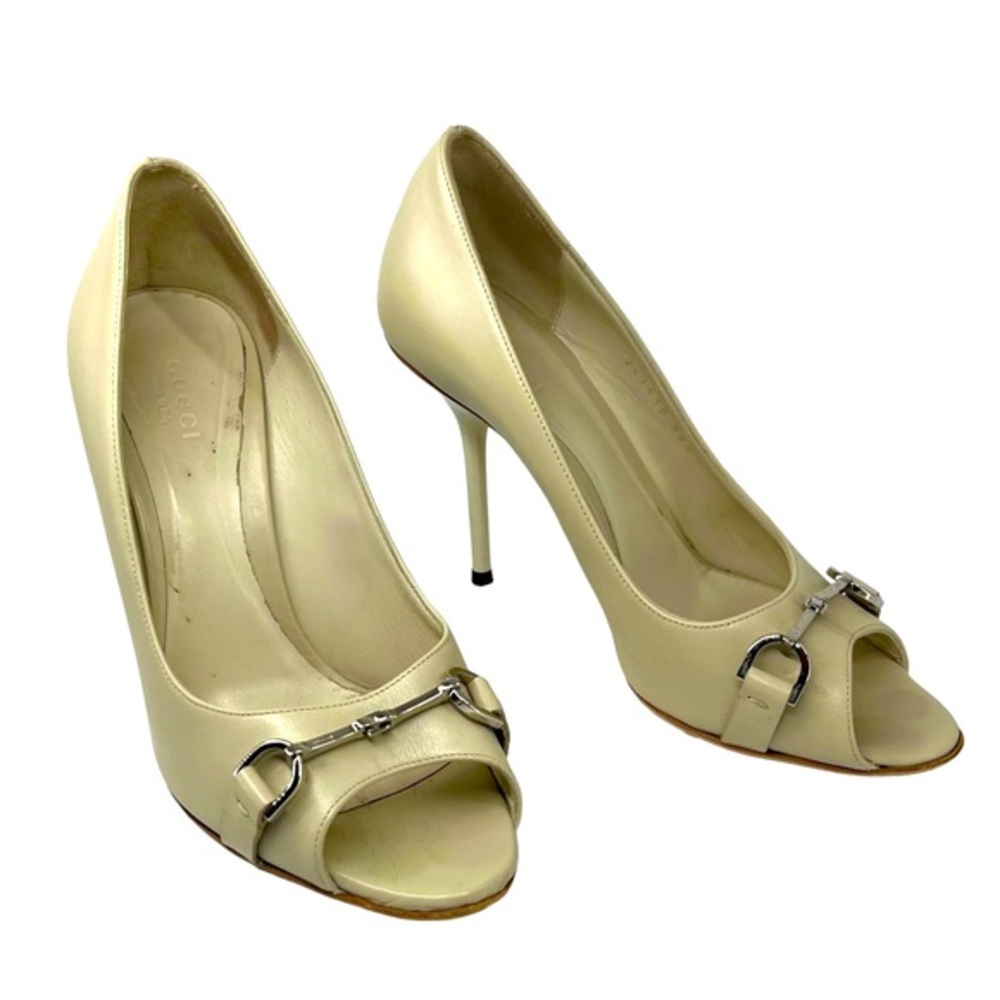 Gucci Womens Cream Colored Pump Open Toe High Heels Size 36.5 Tan color size 6 - Picture 1 of 10